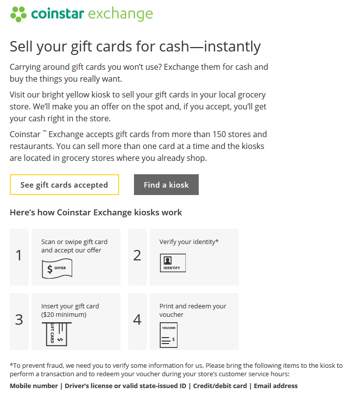 Sell Unwanted Gift Cards for Cash with Coinstar Exchange ...