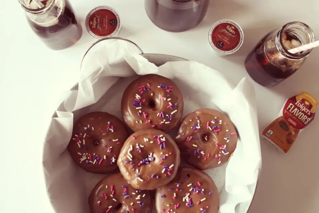 Coffee Glazed Baked Chocolate Donuts