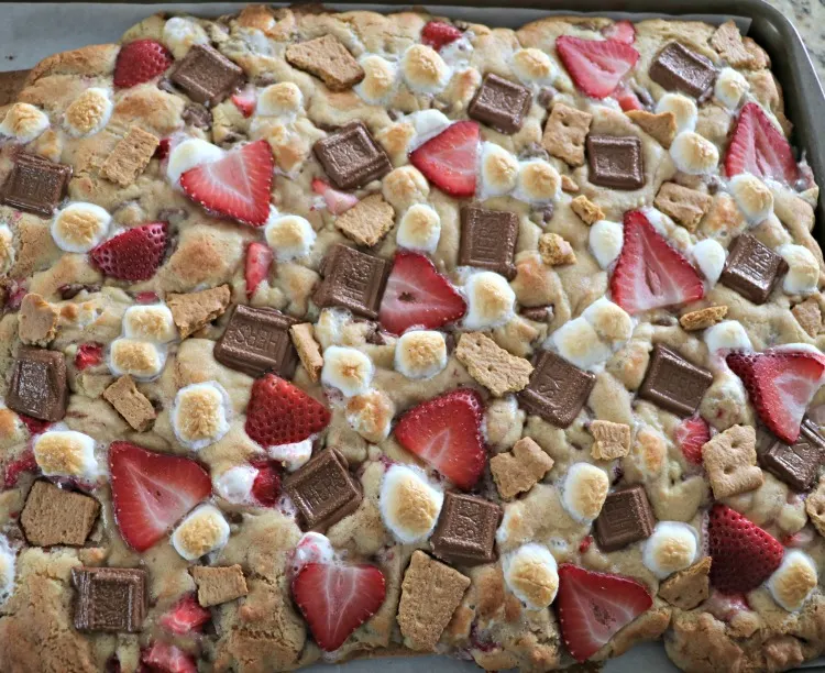 S'mores Cookie Bars with Strawberry