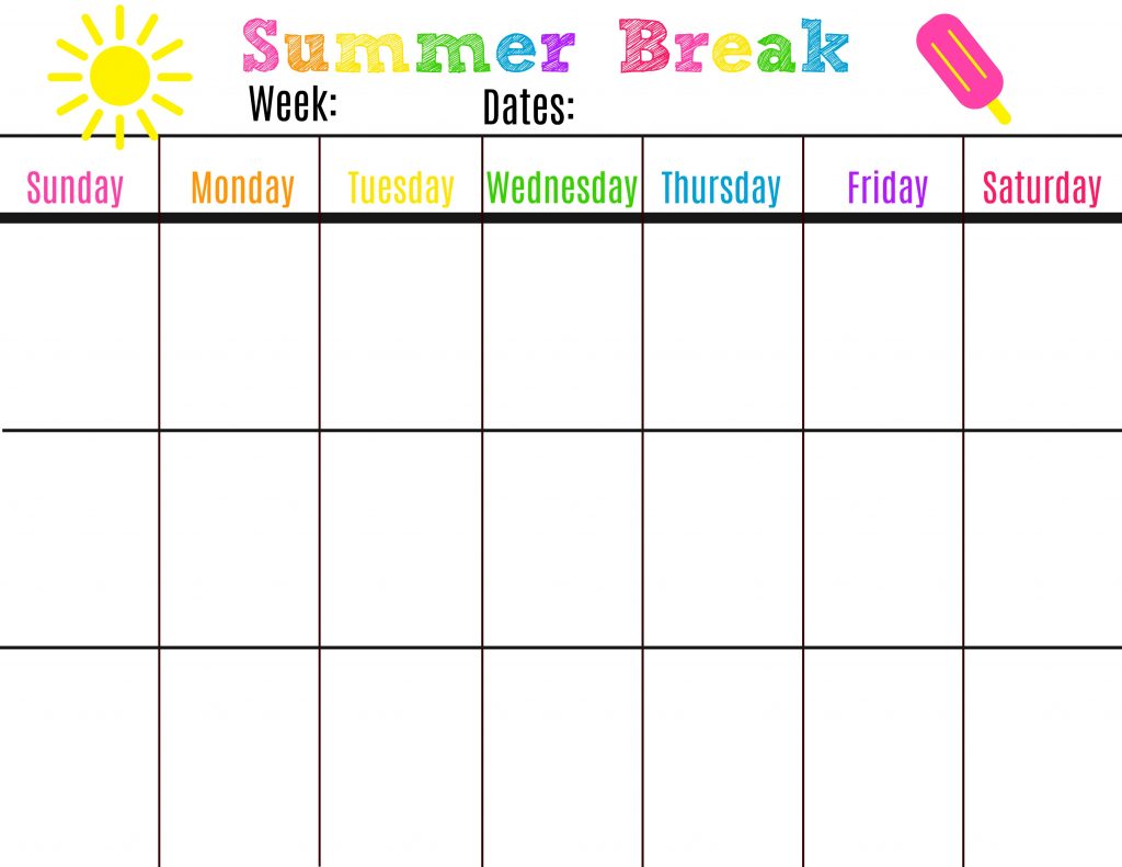 Summer Calendar Printable Template