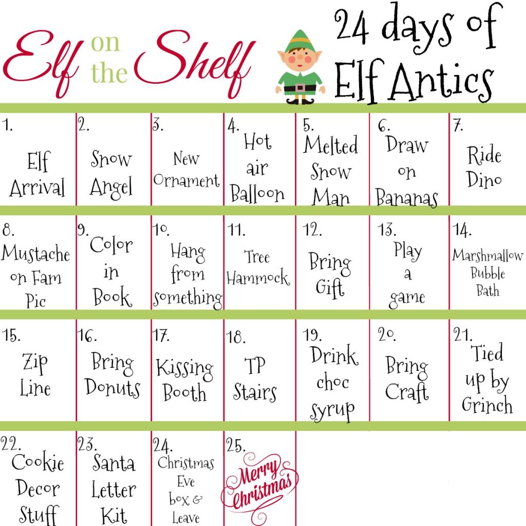 2021 24 Days of Elf on The Shelf Ideas & Elf on the Shelf Calendar ...
