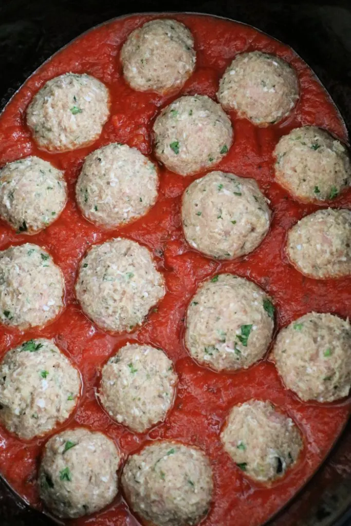 Slow Cooker Turkey Meatballs stuffed with Mozzarella