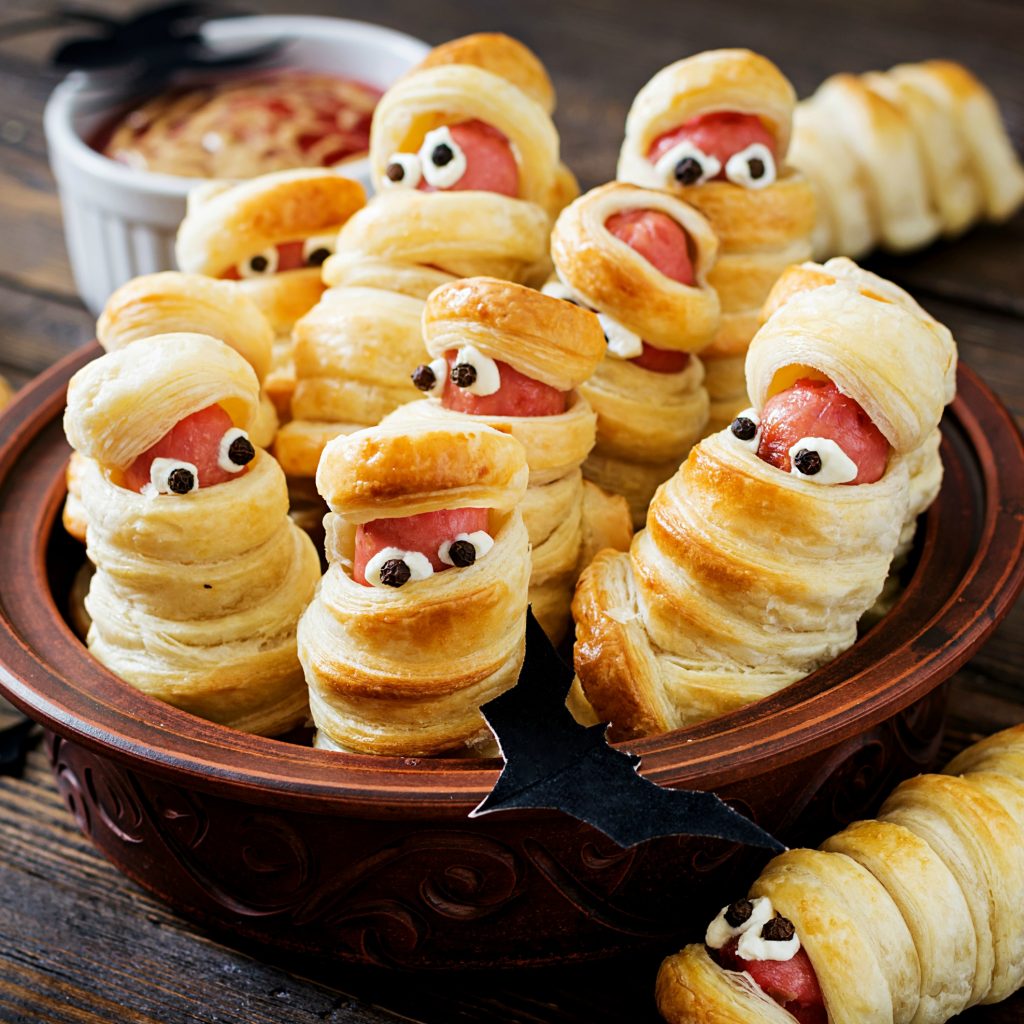 Mummy Hotdogs for Halloween