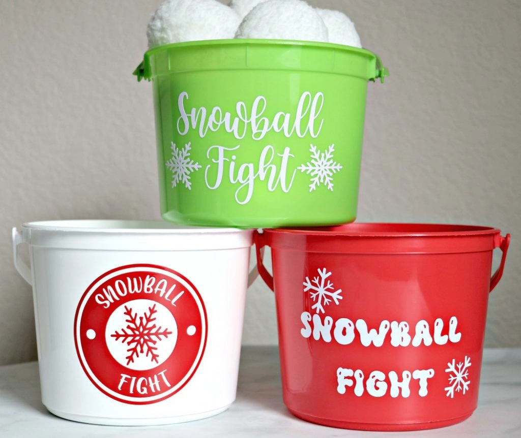 DIY Indoor Snowball Fight Buckets for Kids - FREE SVG & PRINTABLE