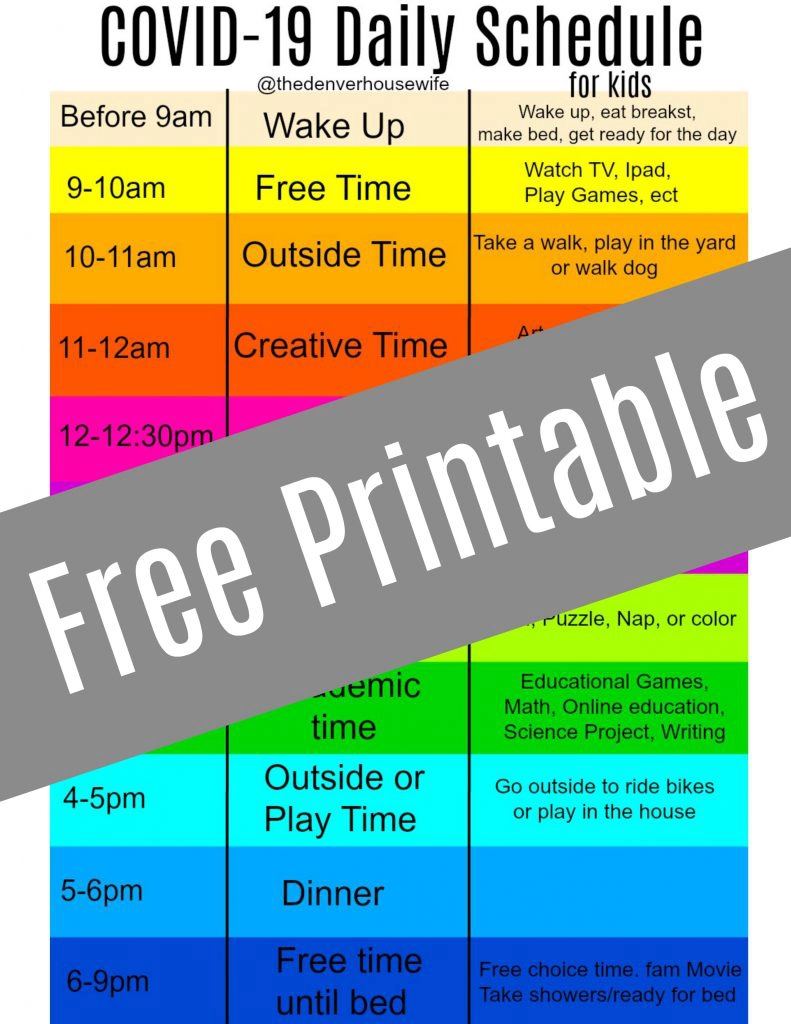 covid 19 daily schedule printable toddler and kid