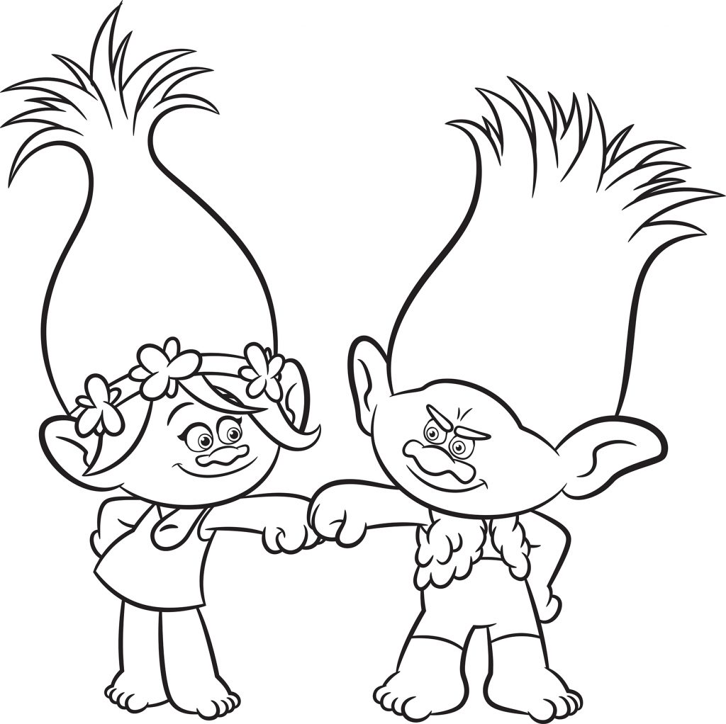 Trolls Branch and Poppy Coloring Page World Tour