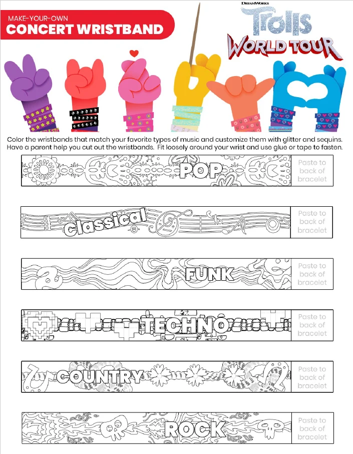 Trolls World Tour Wrist Bands Printable