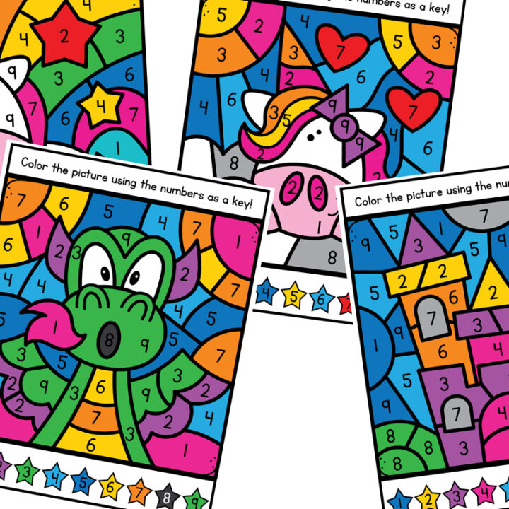 Magical Unicorn Color By Number Printable Worksheets