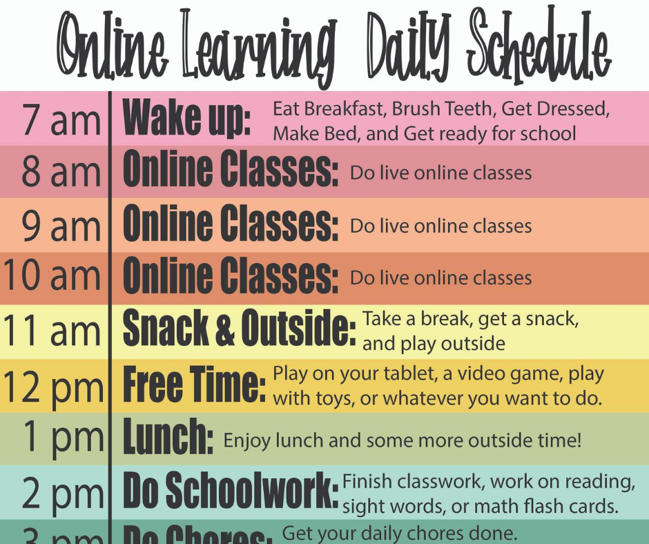 Online Daily Learning Schedule for Kids Free Printable