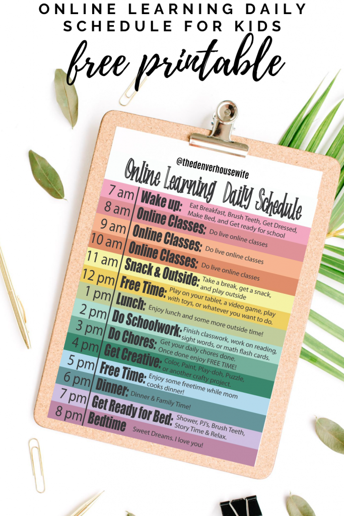 free printable online learning daily schedule for kids