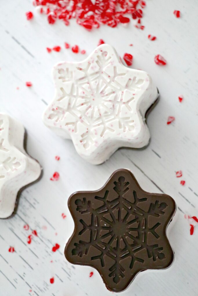 Peppermint Bark Snowflake Hot Chocolate Bombs