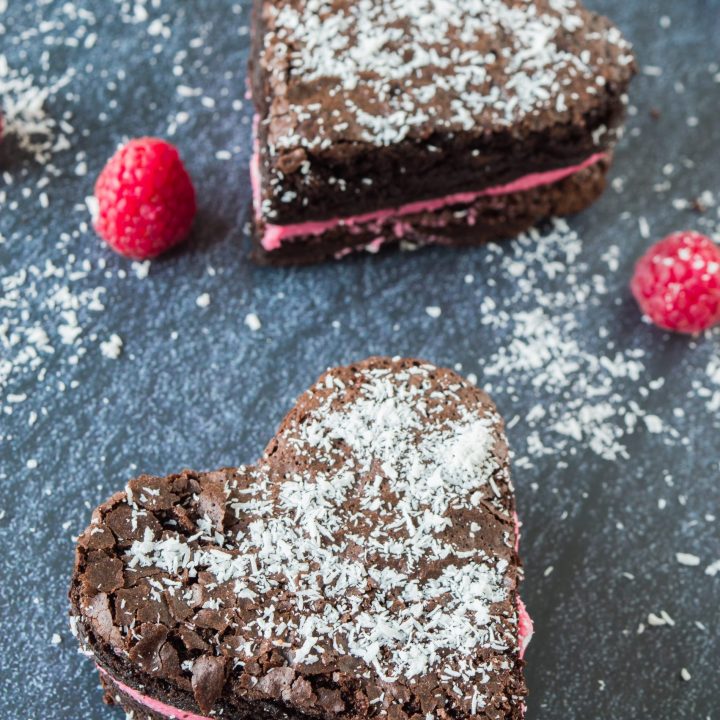 Brownie Hearts with Raspberry Cream