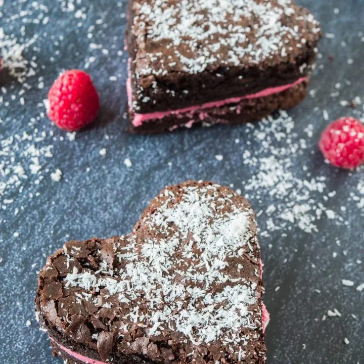 Brownie Hearts with Raspberry Cream