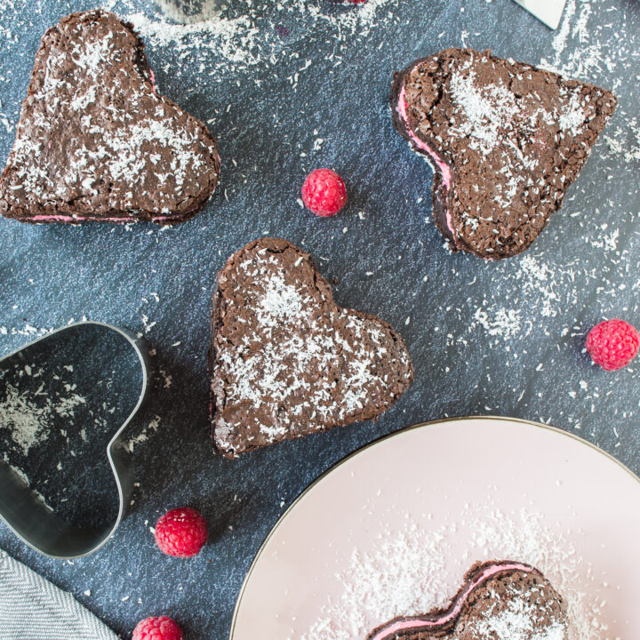 Brownie Hearts with Raspberry Cream