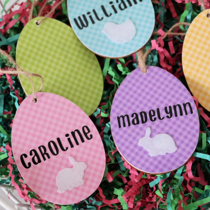 Free printable Easter basket name tags. The template can also be used for  creating items like labels and plac…