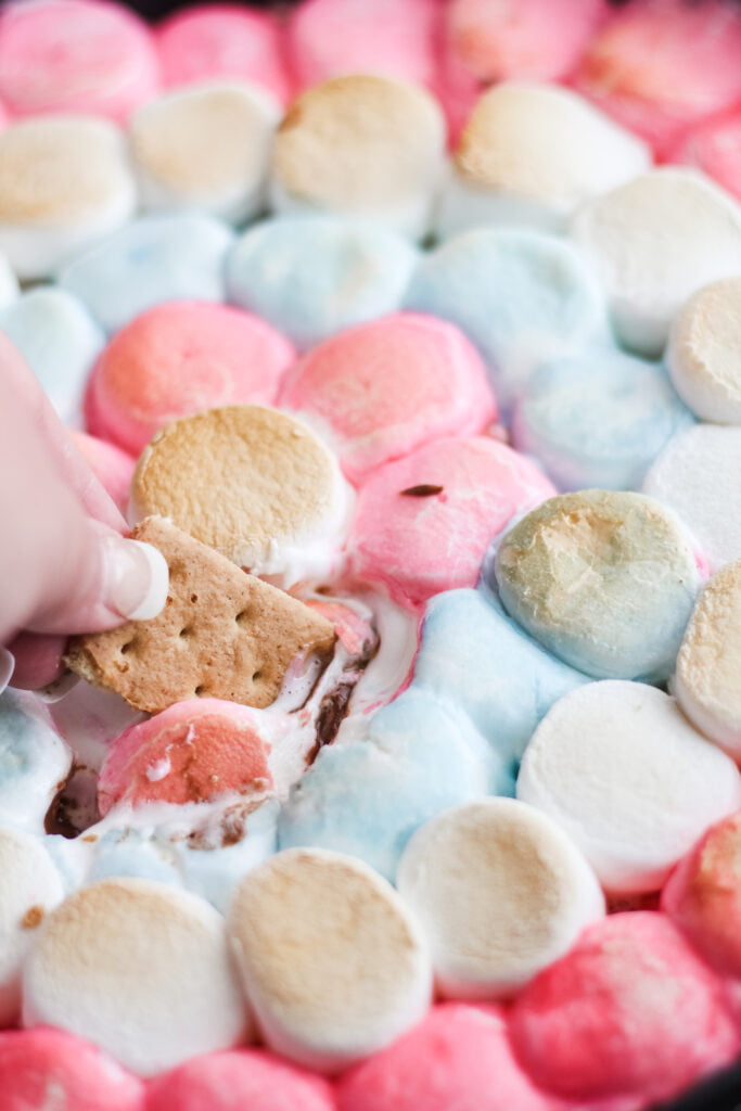 red white and blue smores dip