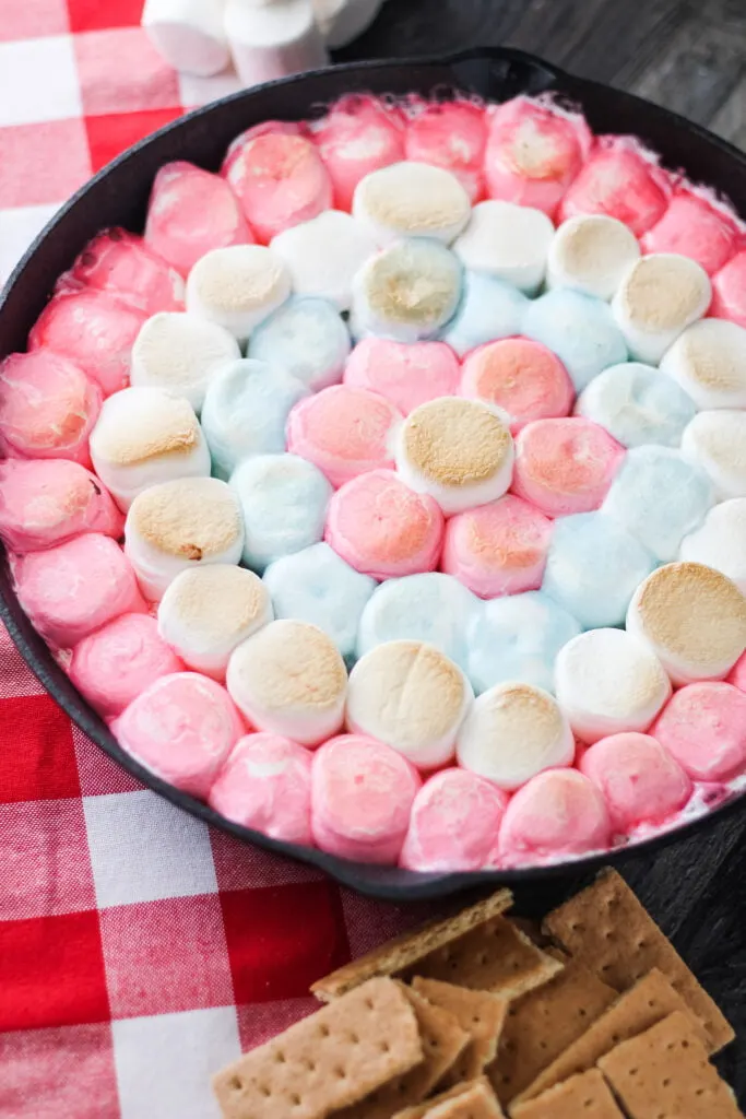 red white and blue s'mores dip