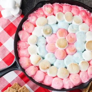 red white and blue smores dip