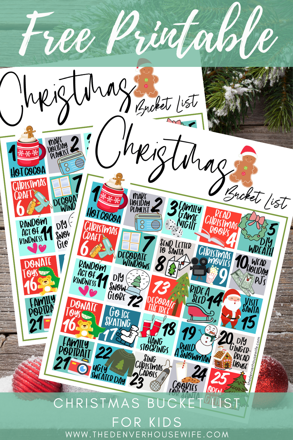 Free Printable Christmas Bucket List with Christmas Activities