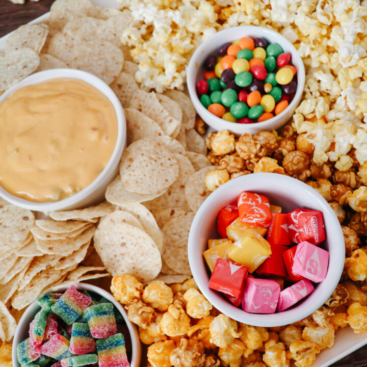 Movie Night Snack Tray: Nachos, Popcorn, & Candy