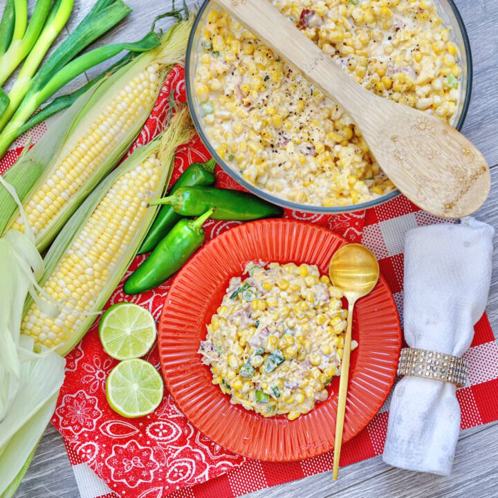 The Best Corn Dip w/ Cheddar, Bacon, & Jalapeno