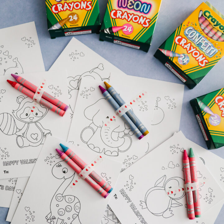 Printable Valentine’s Day Coloring Cards w/ Crayons