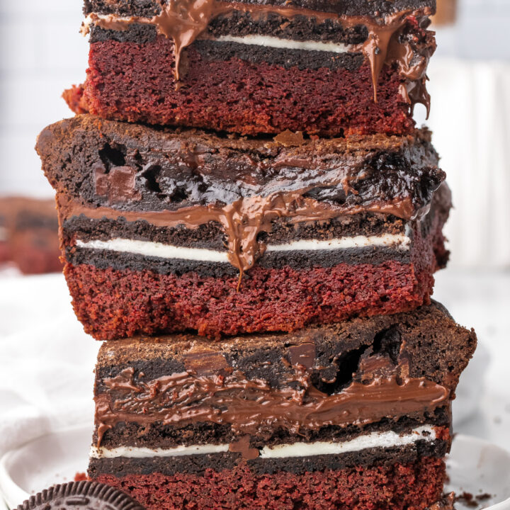 Nutella and Oreo Stuffed Red Velvet Brownies