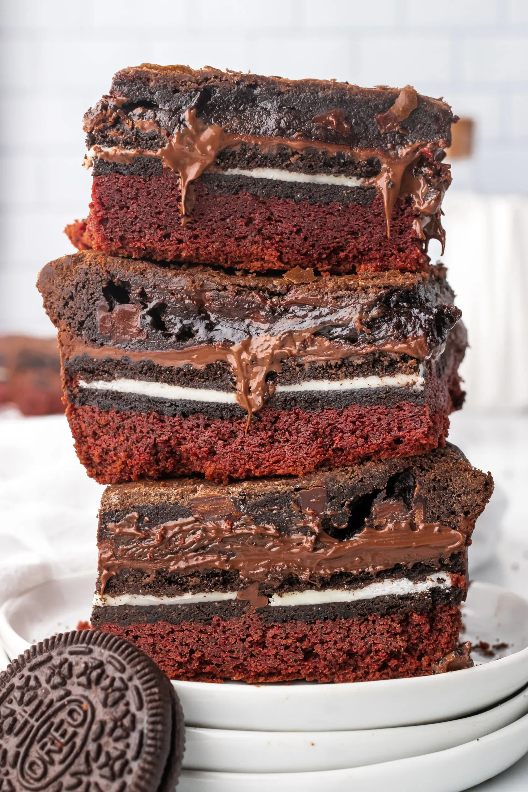 Nutella and Oreo Stuffed Red Velvet Brownies