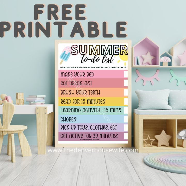 Free Printable Summer Chore Chart for Kids