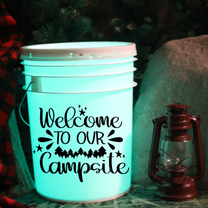 Free Camping SVG: Welcome to Our Campsite Camping Bucket