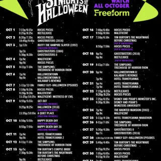 Freeform 31 nights of halloween printable schedule 2022