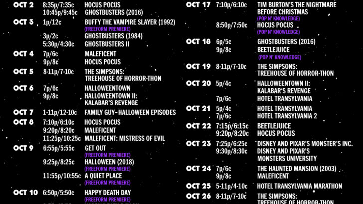 Freeform 31 nights of halloween printable schedule 2022