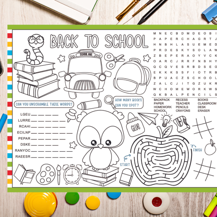 Back to School Activity Placemat Printable